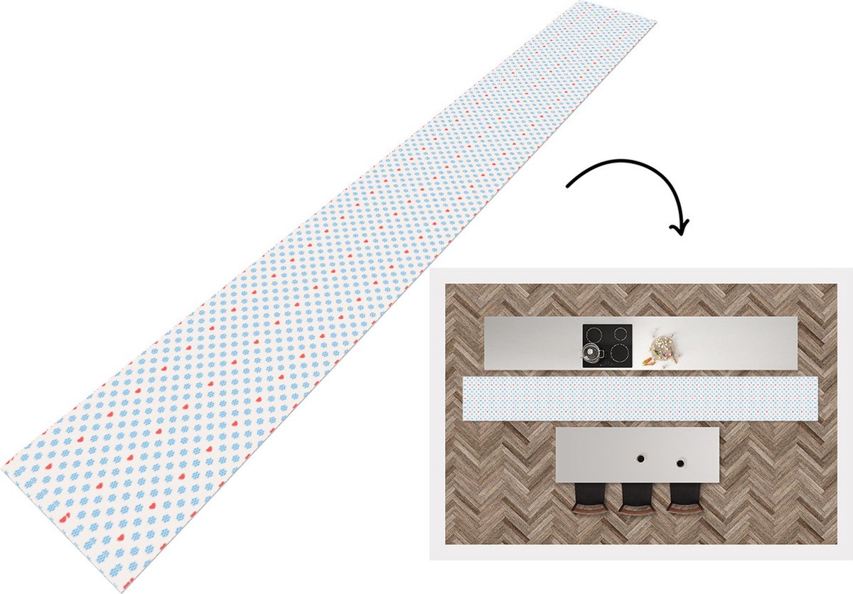 KitchenYeah Keukenloper - Keukenmat - Sneeuwvlok - Hart - Winter - Patronen - 400x50 cm - Keuken vloerkleed Multicolor