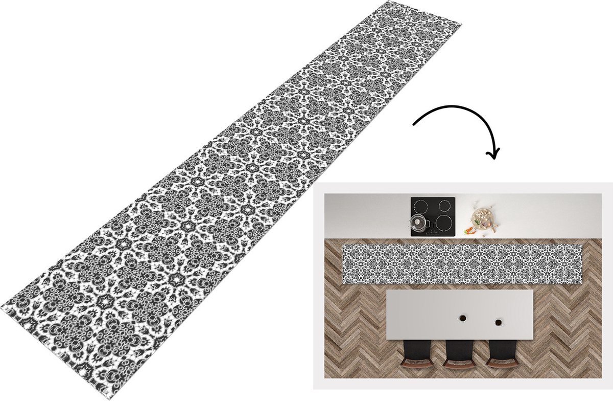 KitchenYeah Keukenloper - Keukenmat - Patronen - Zwart Wit - Mandala - Keuken vloerkleed