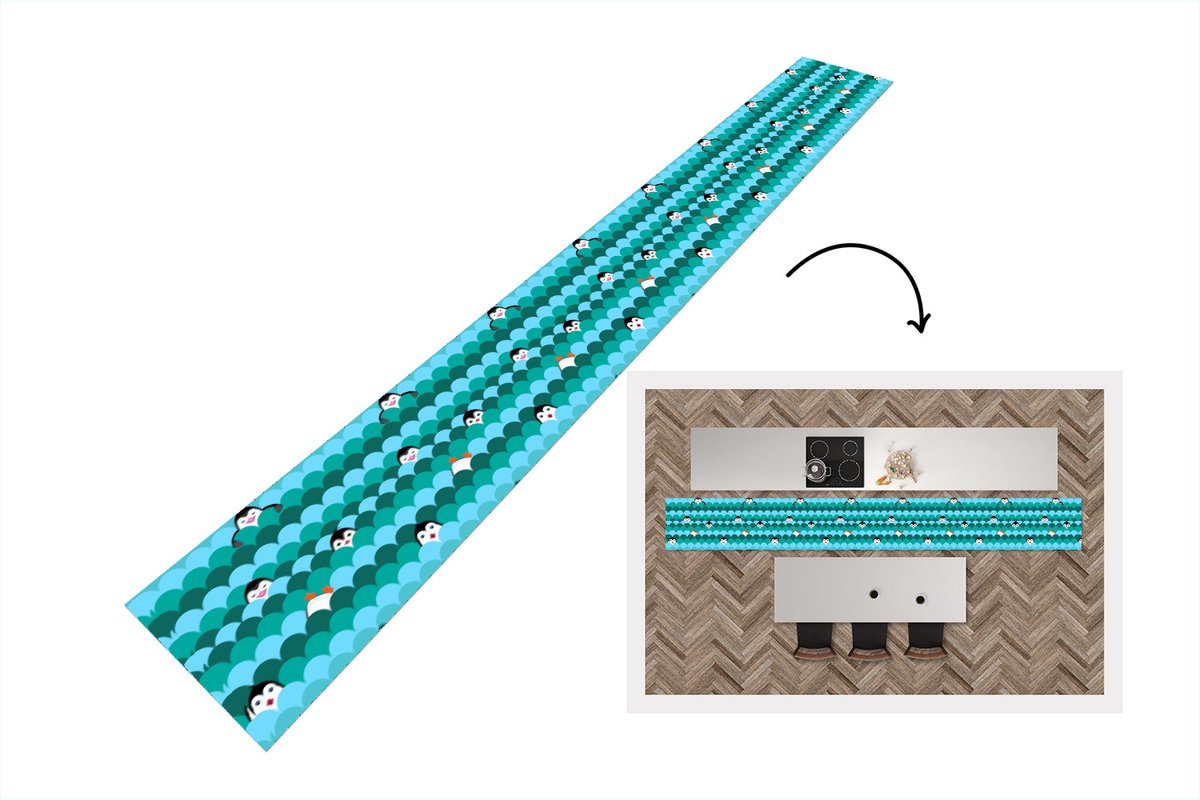KitchenYeah Keukenloper - Keukenmat - Cirkel - Pinguïn - Design - 480x60 cm - Keuken vloerkleed Multicolor
