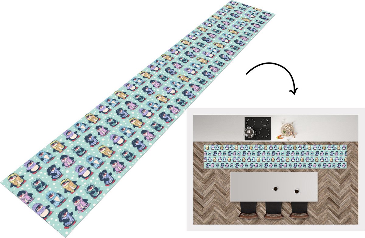 KitchenYeah Keukenloper - Keukenmat - Design - Winter - Pinguïn - 360x60 cm - Keuken vloerkleed Multicolor