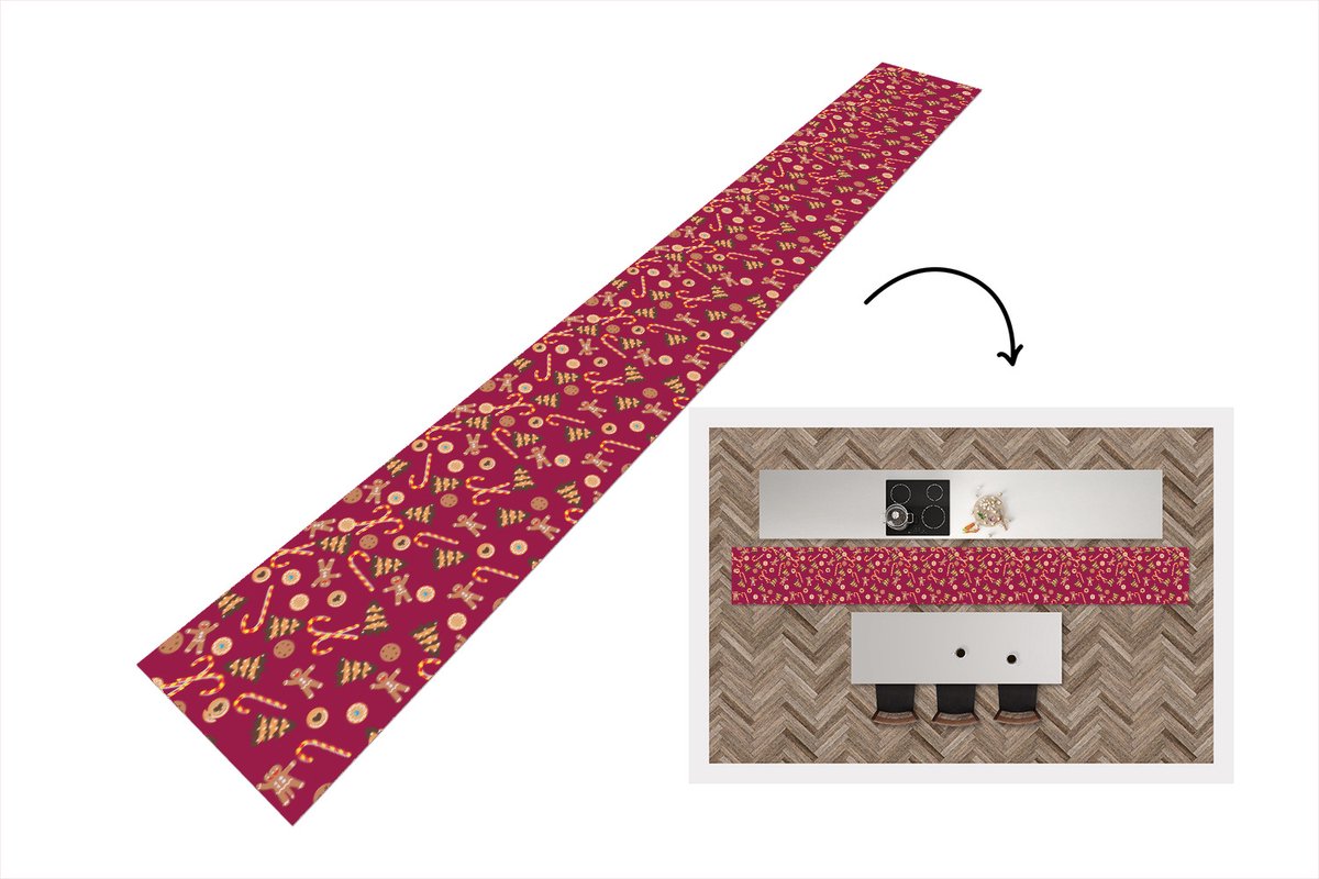 KitchenYeah Keukenloper - Keukenmat - Kerst - Zuurstok - Peperkoek - Patronen - 480x60 cm - Keuken vloerkleed Multicolor