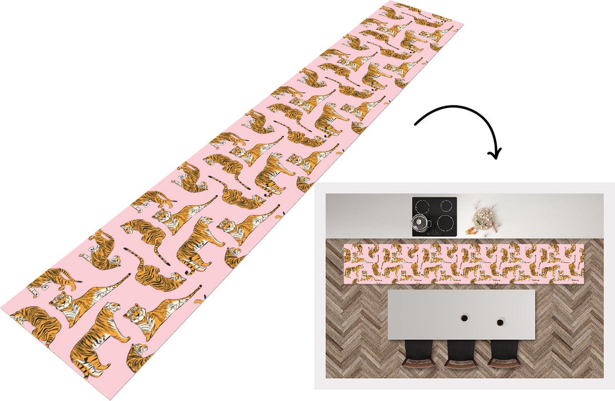 KitchenYeah Keukenloper - Keukenmat - Patroon - Tiger - Dieren - 360x60 cm - Keuken vloerkleed Multicolor
