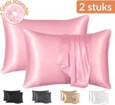 Satijnen Kussensloop - Satin Pillowcase - Huidverzorging - Haarverzorging - Satijn - Curly Girl Producten - Krullend Haar Vrouw - Roze - 60 x 70 – 2 Stuks