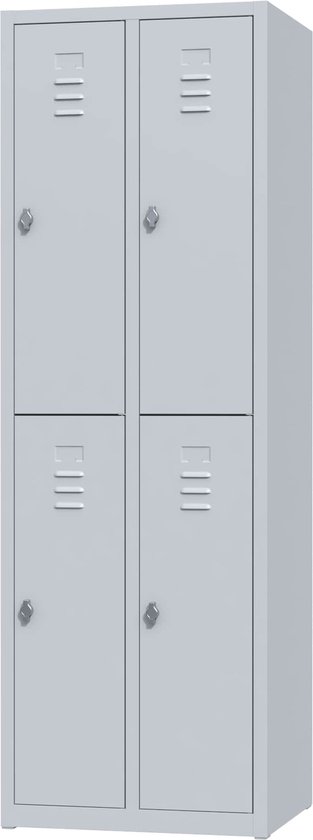 Metalen lockerkast - lichtgrijs - 4 deurs 2 delig - met slot - 180x60x50 cm - voordeel lijn - PLP-107