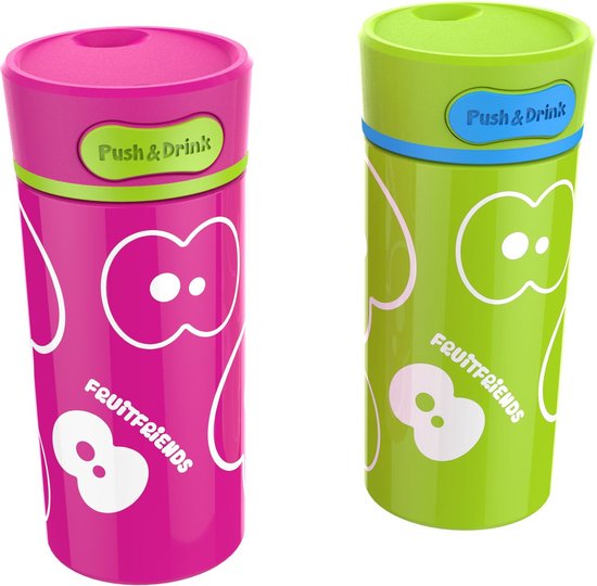 FruitFriends Push & Drink Drinkbeker - 300 ml - Paars - Antilek - Isolerend - Drinkfles voor kinderen van Fruitfriends — afbeelding 3