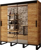 InspireMe - Kledingkast, Slaapkamer Kast met 2 schuifdeuren en Loft-stijl spiegel, industriele kledingkast, metalen poten Kledingkast met planken (B x H x D): 180.5x212x62 -FOLT T1