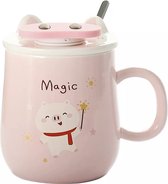 Piggy Mug Magic - Mok met Deksel - Grappige Mok - Inclusief telefoonhouder - Koreaanse Mok - 400 ML - Keramiek