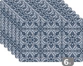 Placemat - Placemats kunststof - Patronen - Mandala - Blauw - 45x30 cm - 6 stuks - Hittebestendig - Anti-Slip - Onderlegger - Afneembaar