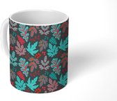 Mok - Koffiemok - Patronen - Bladeren - Rood - Mokken - 350 ML - Beker - Koffiemokken - Theemok