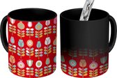 Magische Mok - Foto op Warmte Mokken - Koffiemok - Patronen - Bloemen - Retro - Rood - Magic Mok - Beker - 350 ML - Theemok