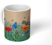 Mok - Koffiemok - Bloemen - Vlinder - Patronen - Mokken - 350 ML - Beker - Koffiemokken - Theemok