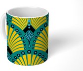 Mok - Koffiemok - Art Deco - Patroon - Blauw - Geel - Mokken - 350 ML - Beker - Koffiemokken - Theemok