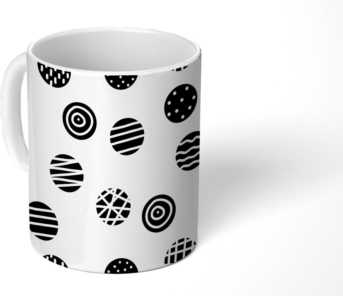 Mok - Koffiemok - Patronen - Stip - Zwart Wit - Mokken - 350 ML - Beker - Koffiemokken - Theemok