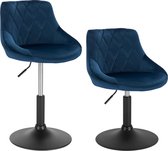 Kamyra® Set van 2 Velvet Barkrukken - In Hoogte Verstelbaar & Draaibaar - Barkruk, Stoel, Stoelen - 37x27x24 cm - Donkerblauw