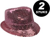 2 stuks - Trilby Popstar hoed pailletten roze