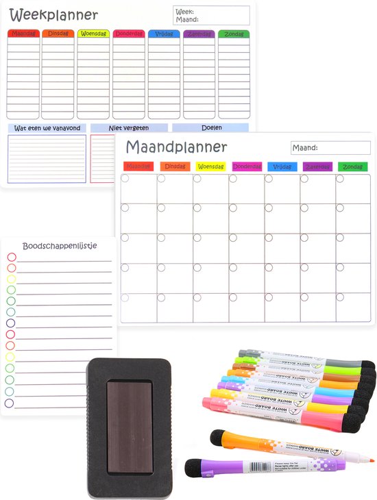 Magnetische Weekplanner Whiteboard set - Planners voor de Koelkast -  Maandplanner -... | bol.com