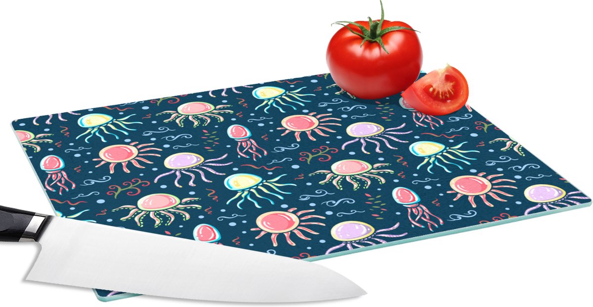Glazen Snijplank - 28x20 - Design - Dieren - Kwallen - Snijplanken Glas