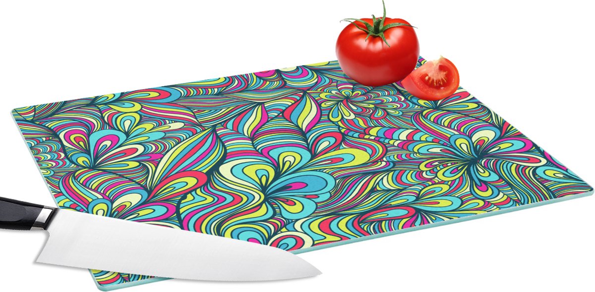 Glazen Snijplank - 39x28 - Fantasy - Design - Kleuren - Retro - Snijplanken Glas