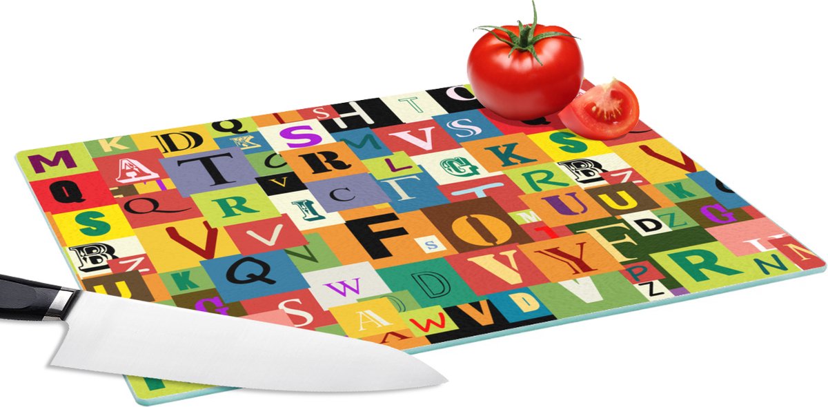 Glazen Snijplank - 39x28 - Alfabet - Letter - Patroon - Snijplanken Glas