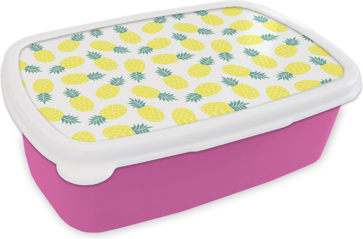 Broodtrommel Roze - Lunchbox - Brooddoos - Zomer - Tropisch - Design - Ananas - 18x12x6 cm - Kinderen - Meisje