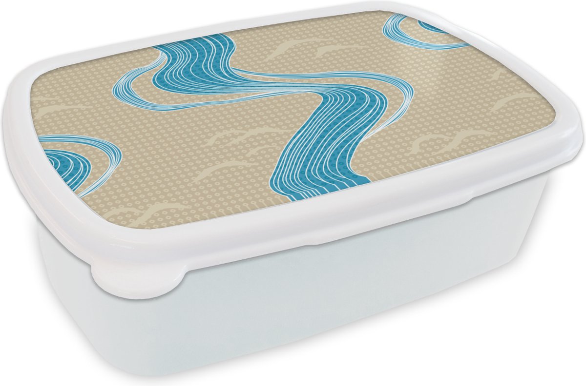 Broodtrommel Wit - Lunchbox - Brooddoos - Patroon - Berg - Rivier - 18x12x6 cm - Volwassenen