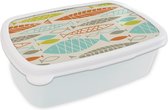 Broodtrommel Wit - Lunchbox - Brooddoos - Vis - Jaren 50 - Patroon - 18x12x6 cm - Volwassenen