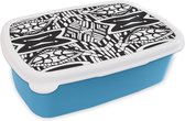 Broodtrommel Blauw - Lunchbox - Brooddoos - Patronen - Contrast - Geometrisch - 18x12x6 cm - Kinderen - Jongen