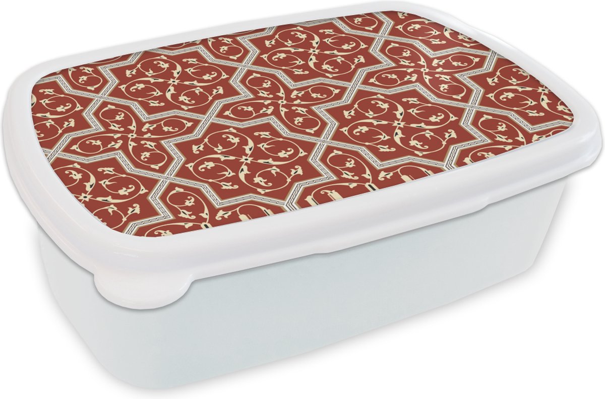 Broodtrommel Wit - Lunchbox - Brooddoos - Patroon - Rood - Sterren - 18x12x6 cm - Volwassenen