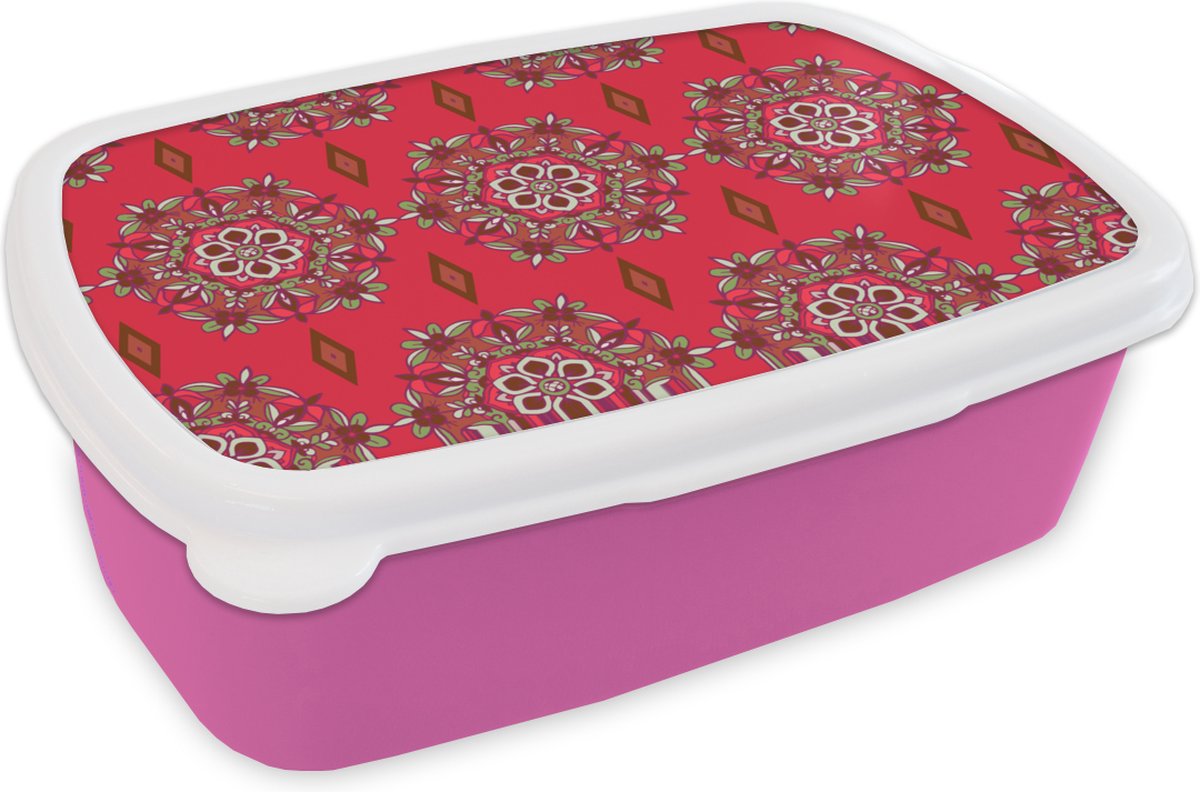 Broodtrommel Roze - Lunchbox - Brooddoos - Mandala - Design - Bloem - 18x12x6 cm - Kinderen - Meisje