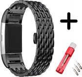 Geschikt voor Fitbit Charge 2 bandje staal zwart draak + toolkit