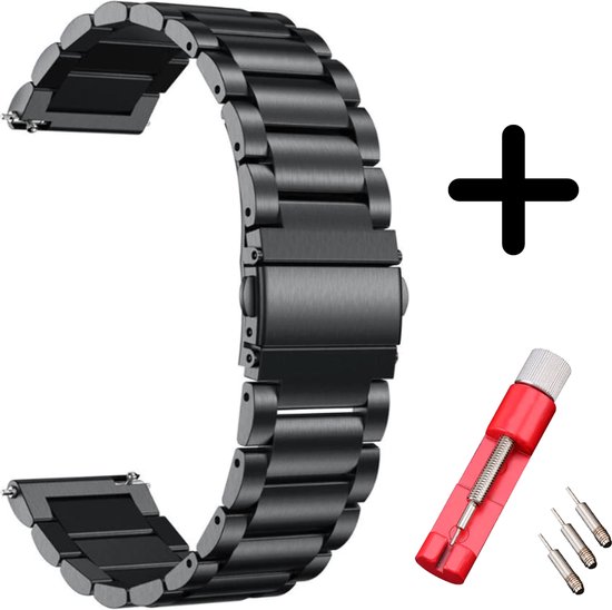 Strap t Stalen schakel bandje geschikt voor Garmin Vivoactive 4 Venu 2 zwart bol