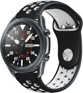 Siliconen Smartwatch bandje - Geschikt voor  Samsung Galaxy Watch 3 sport band 45mm - zwart/wit - Strap-it Horlogeband / Polsband / Armband