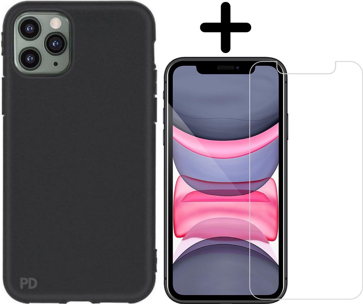 Fooniq Silicone Hoesje Zwart + Screenprotector - Geschikt Voor Apple iPhone 11 Pro