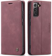 Caseme - Coque de téléphone adaptée pour Samsung Galaxy S22 - Etui Portefeuille Rétro - Fermeture Magnétique - Rouge