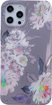 iPhone SE 2022 Back Cover Hoesje - Bloemenprint - Bloemen - Soft TPU - Backcover - Apple iPhone SE 2022 - Zilver / Roze