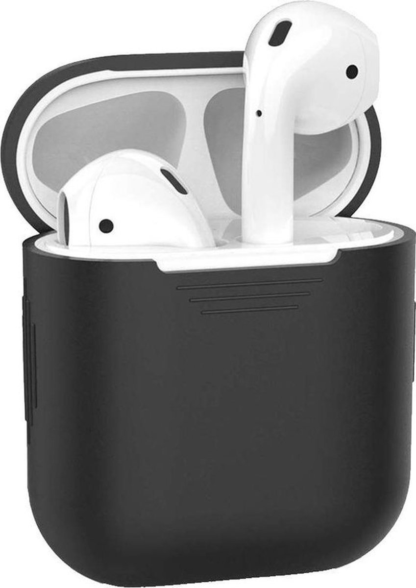 Hoesje voor Apple AirPods 1 en 2 - Zwart - Hoesje Siliconen Case Cover Bescherming