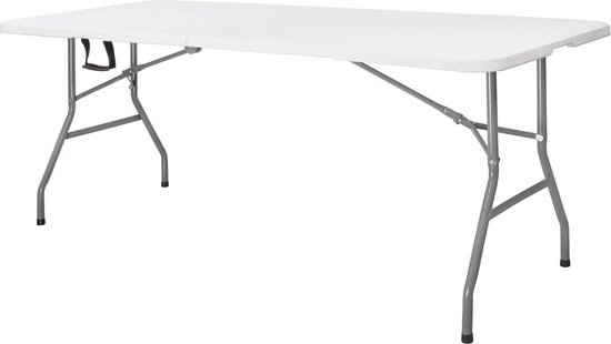 Springos Klaptafel - Vouwtafel - Kampeertafel - Inklapbaar - Draagbaar - 180 x 75 cm - Wit/Grijs van Merkloos — afbeelding 4