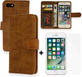 Casemania Hoesje Geschikt voor Apple iPhone SE 2022 Bruin & Glazen Screenprotector - Luxe Portemonnee Book Case