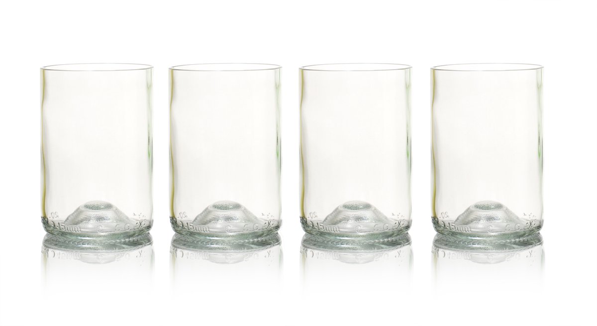Glazen Rebottled Transparant 330 ml - 4 stuks - gemaakt van gerecyclede wijnflessen