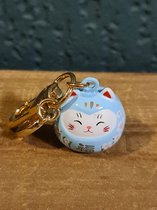 Kawaii - Sleutelhanger Chinese gelukskat met belletje erin, blauw (kawaii, animé, China, Asia, Azië)