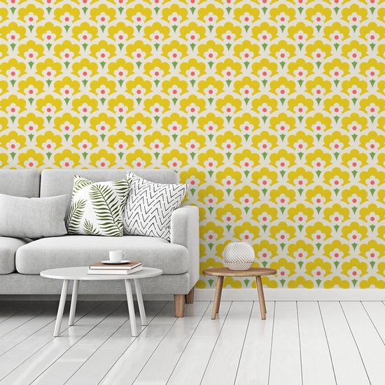 Papier Peint - Papiers Papier peint photo Design - Rétro - Seventies - Jaune - Largeur 295 cm x Hauteur 220 cm