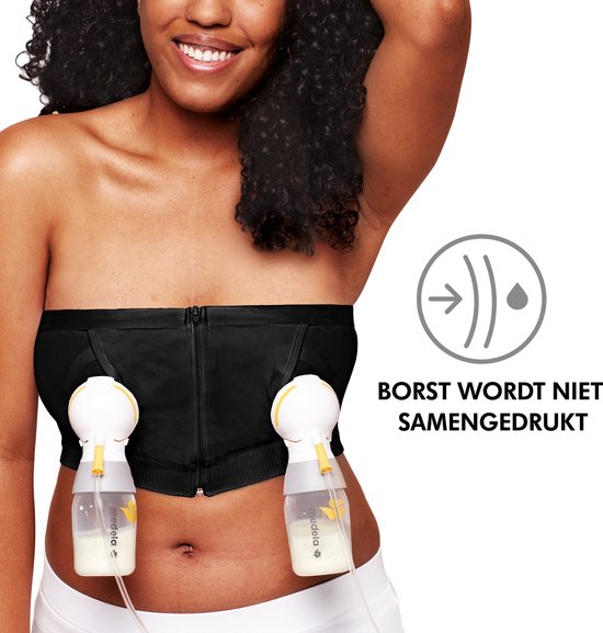 Medela Hands-free™ kolf bh - Kolf bh voor handsfree kolven - Easy Expression bustier - Stretch - Extra zacht - Met ritssluiting - Zwart - Maat S