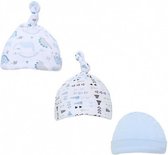 babymutsjes Dino jongens katoen blauw/wit 3 stuks