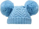 babymuts pompoms Chevron acryl blauw maat S
