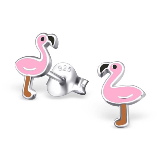 KAYA Sieraden | Zilveren Kinderoorbellen 'Flamingo'