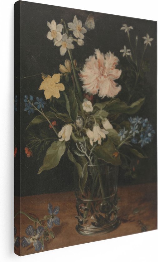 Artaza Canvas Schilderij Stilleven met Bloemen in een Glas - Jan Brueghel - 60x80 - Kunst - Canvas Print - Muurdecoratie