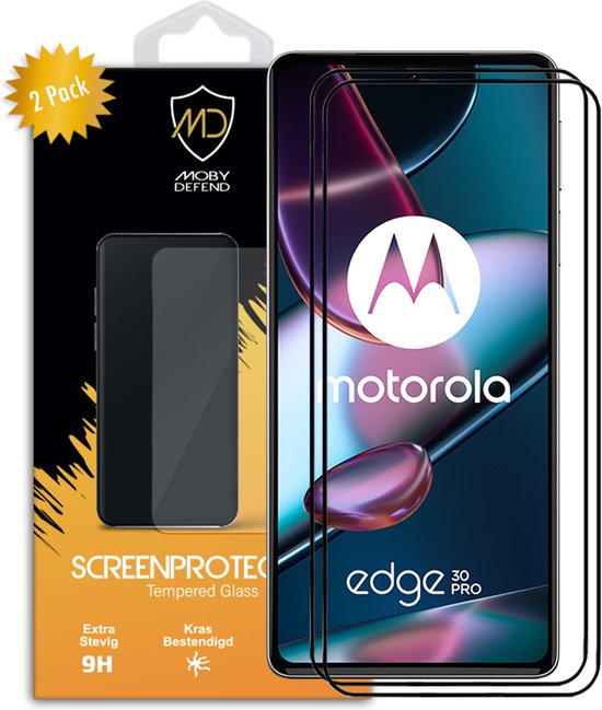 2-Pack Motorola Edge 30 Pro Screenprotectors - MobyDefend Screensaver Met Zwarte Randen - Gehard Glas - Glasplaatjes Geschikt Voor Motorola Edge 30 Pro