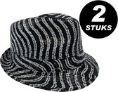 2 stuks - Trilby Popstar hoed pailletten zwart met wit