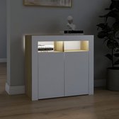 Dressoir met LED-verlichting 80x35x75 cm wit en sonoma eiken