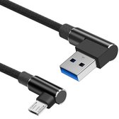 USB kabel - Micro USB naar USB A - 2.0 - Nylon mantel - 5 GB/s - Zwart - 3A - 0.5 meter – Allteq